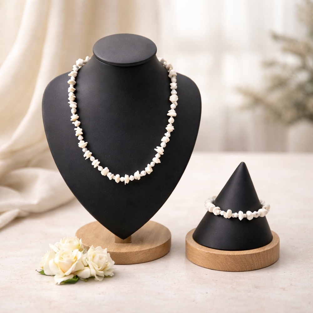 Elegant White Beaded Necklace and Bracelet Set